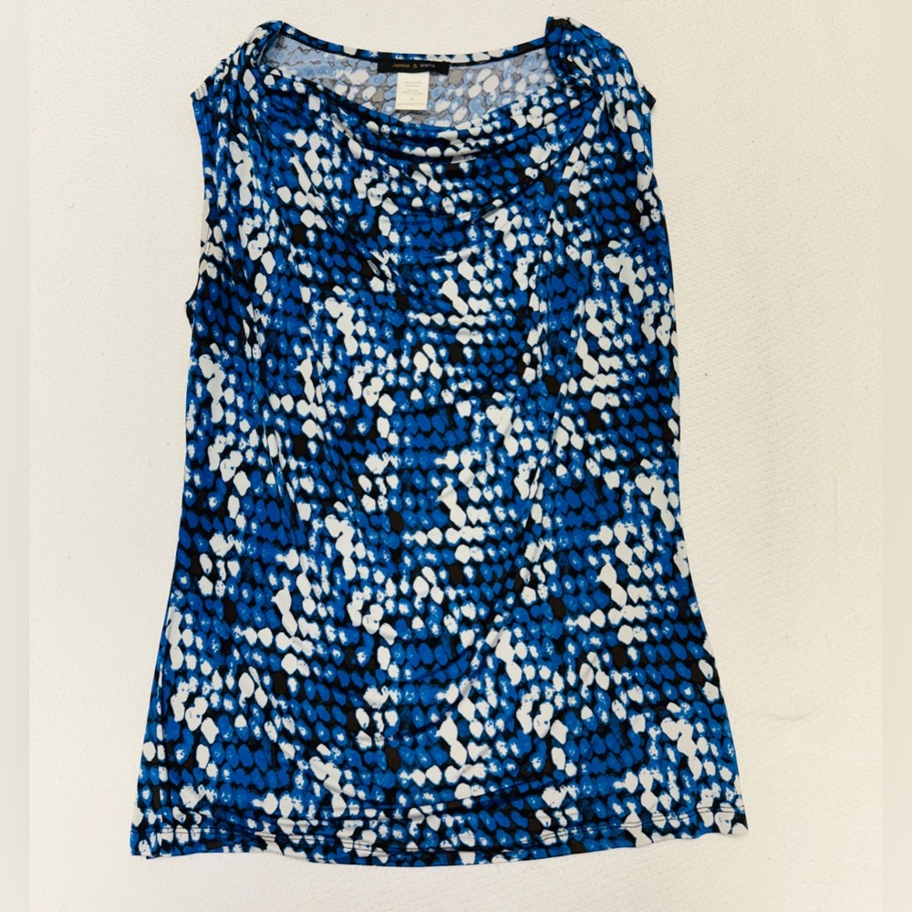 Chic Blue and White Sleeveless Women's Blouse